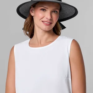 Clara Wide Brim Hat with Ribbon | Black/Ivory Colorblock