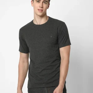 Cotstyle Cotton Fabrics Round Neck Short Length Plain Half Sleeve Casual & Daily Wear Men's T-Shirts - Pack of 1 - Charcoal Mel