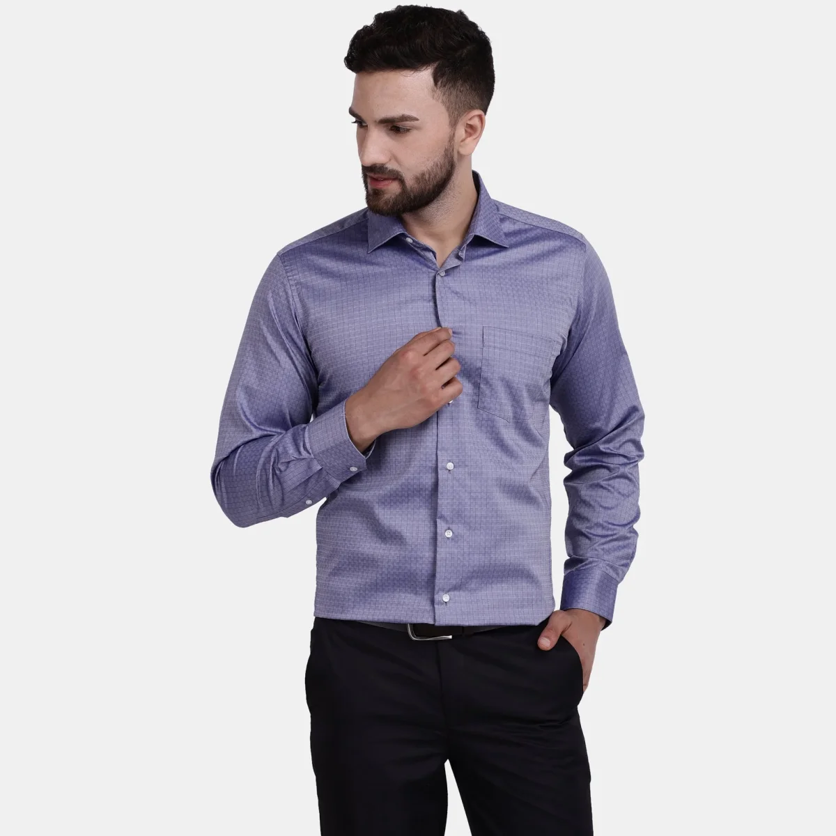 Men's Luthai Supima Mercerised Cotton Broken Herringbone Jacquard Design Regular Fit Dress Shirt - Image 2
