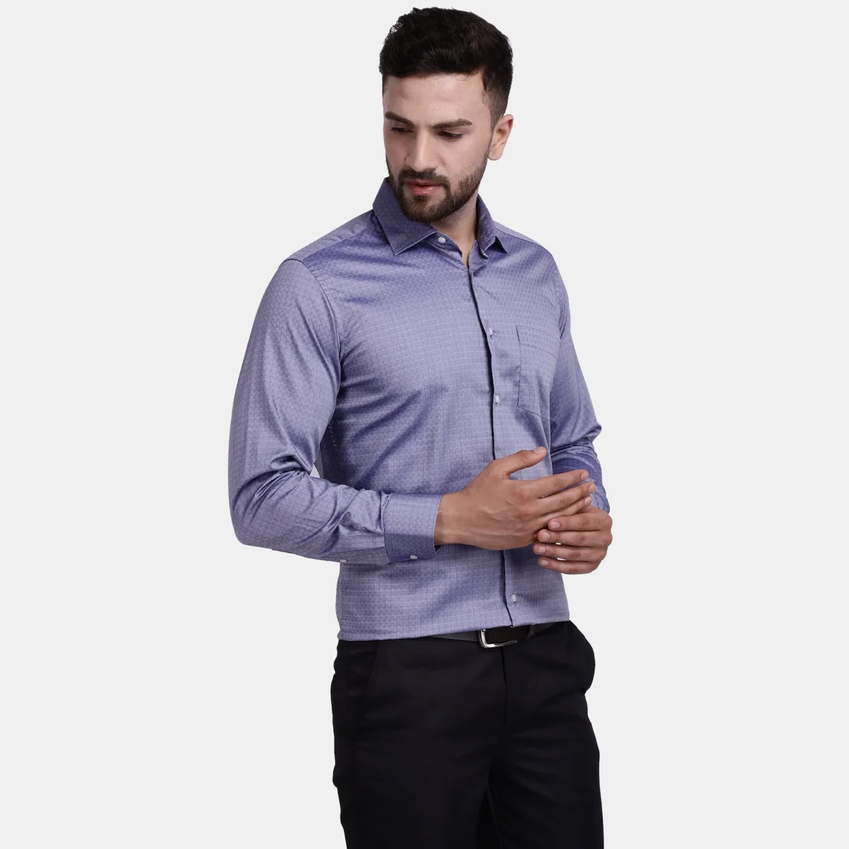 Men's Luthai Supima Mercerised Cotton Broken Herringbone Jacquard Design Regular Fit Dress Shirt - Image 4