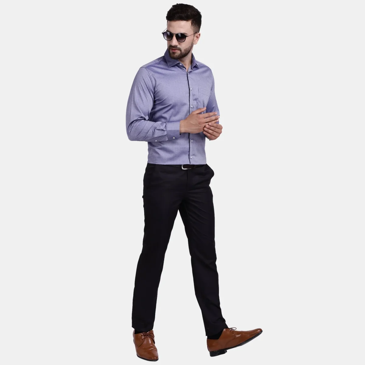 Men's Luthai Supima Mercerised Cotton Broken Herringbone Jacquard Design Regular Fit Dress Shirt - Image 7
