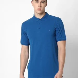Cotstyle Cotton Fabrics Polo Short Length Plain Half Sleeve Casual & Daily Wear Men's T Shirts - Pack of 1 - Blue Glow Colour